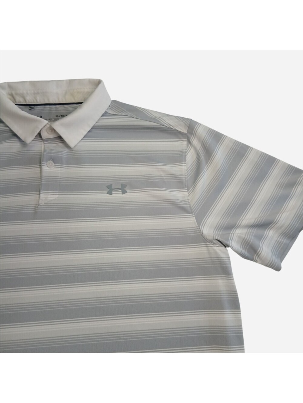 Under Armour Mens XL Polo Gray White Striped Loose HeatGear Dadcore Sporty